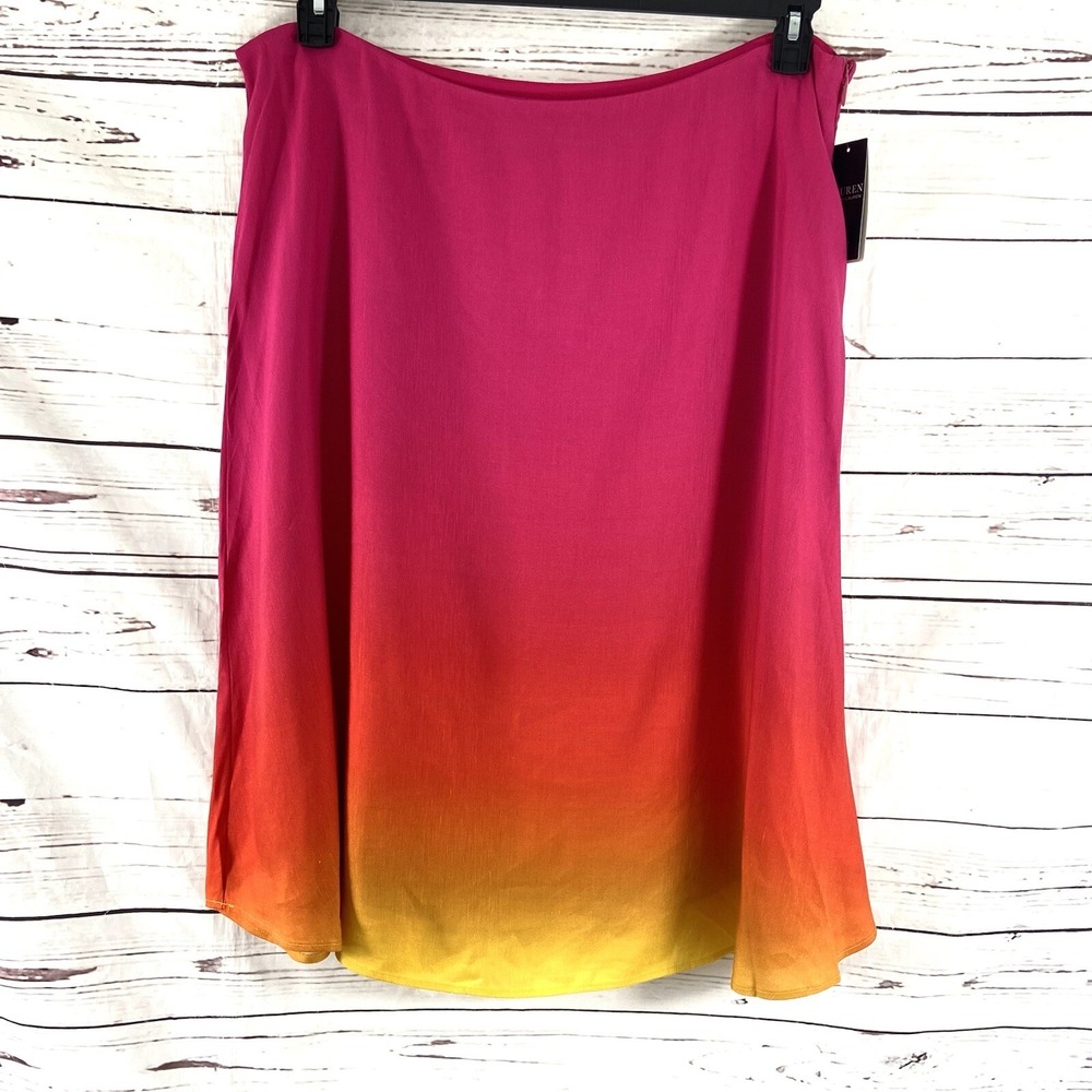 Lauren Ralph Lauren Skirt Women's 18W Ombre Linen Blend A-Line Midi NWT